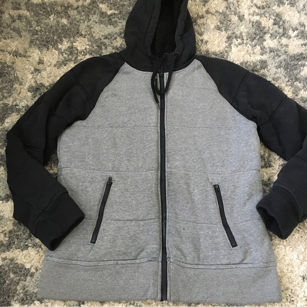 Y2K Hollister Black and Gray Hooded Jacket